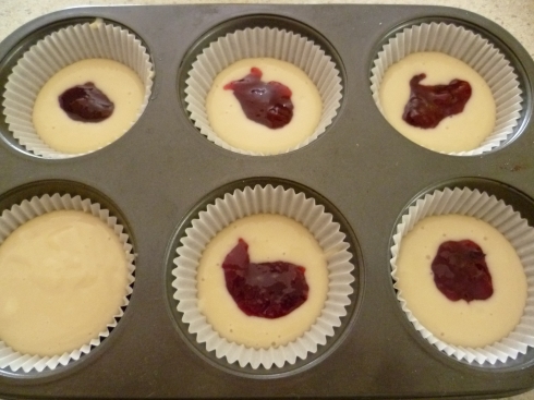muffin batter with jam